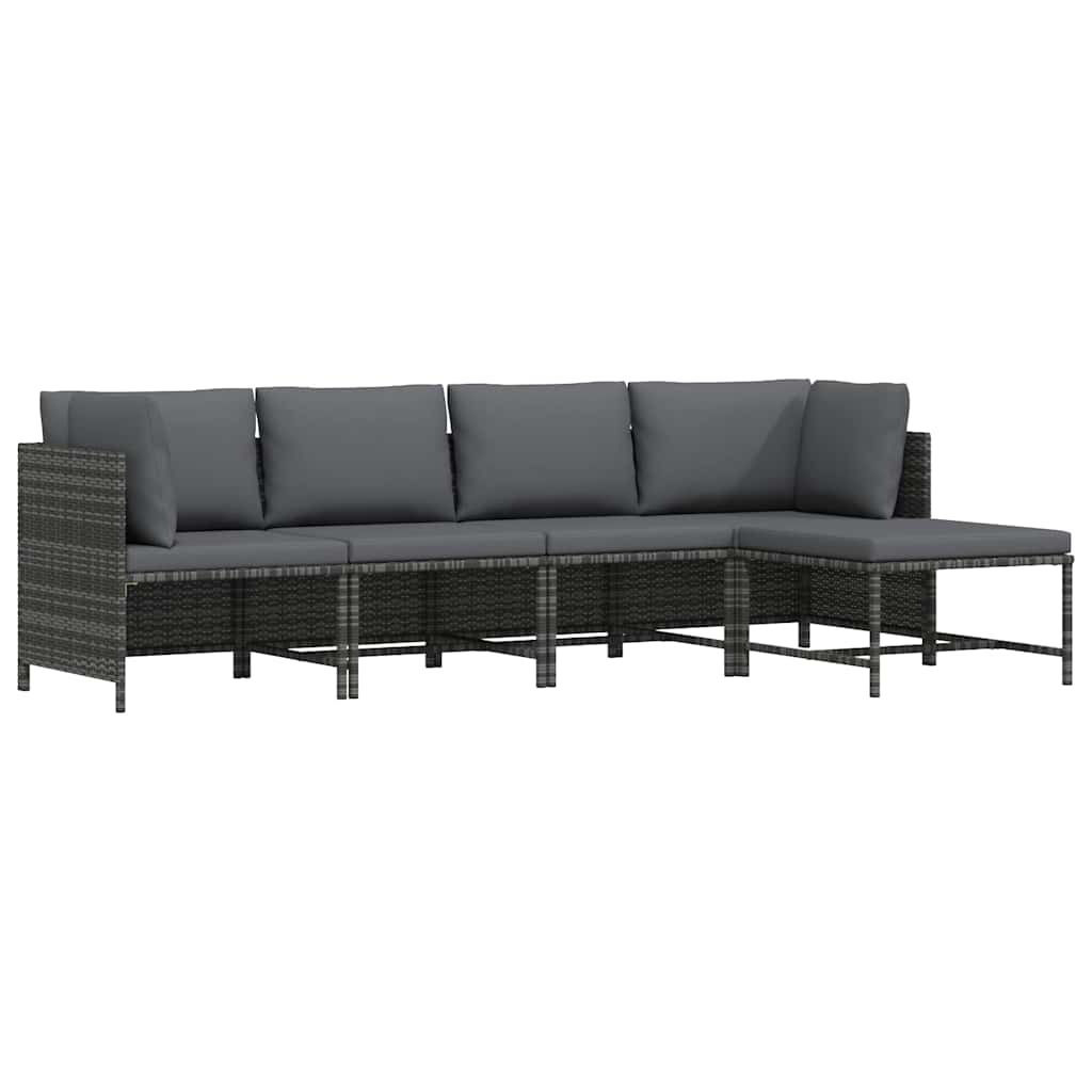 4 Piece Garden Lounge Set with Cushions Poly Rattan Grey