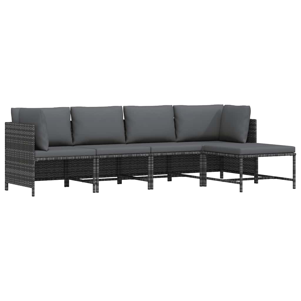4 Piece Garden Lounge Set with Cushions Poly Rattan Grey