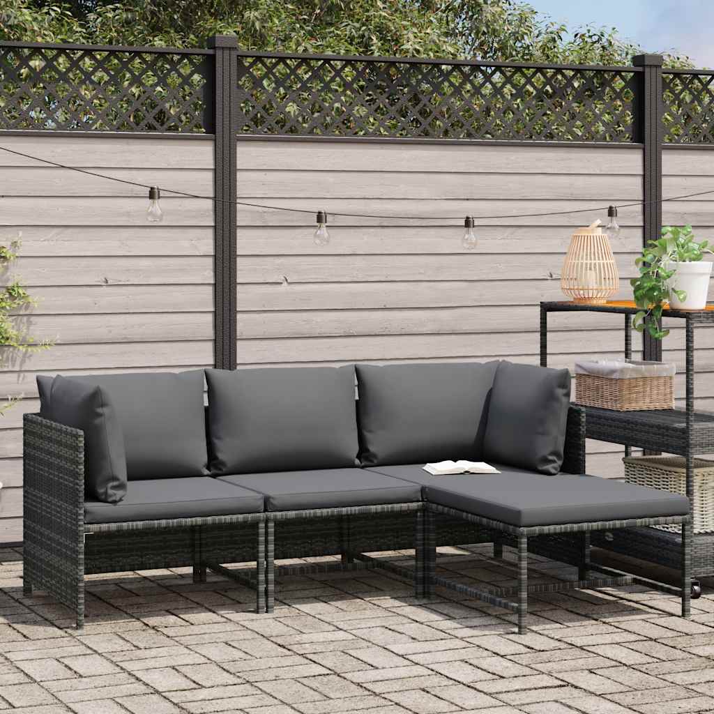4 Piece Garden Lounge Set with Cushions Poly Rattan Grey