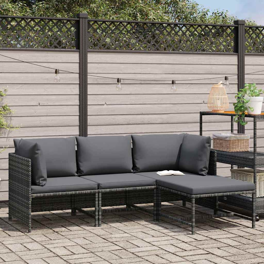 4 Piece Garden Lounge Set with Cushions Poly Rattan Grey