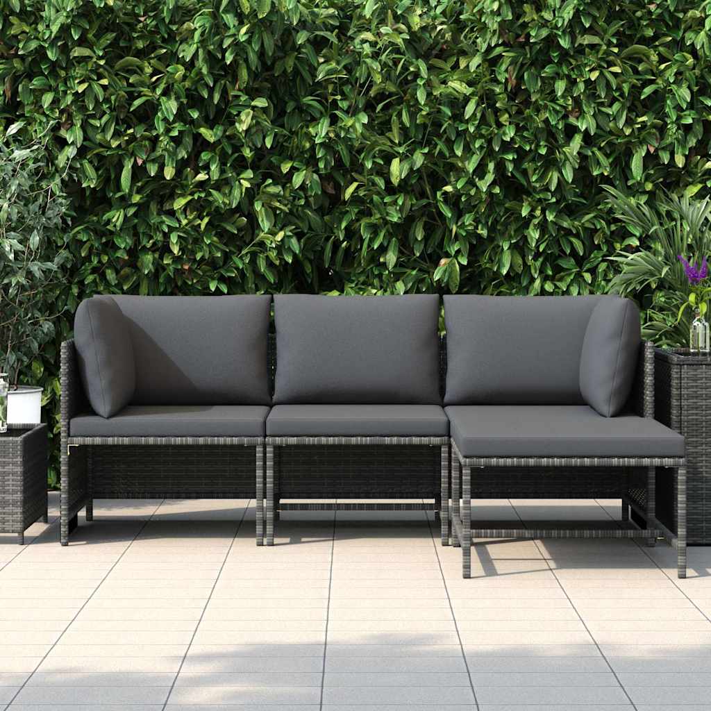 4 Piece Garden Lounge Set with Cushions Poly Rattan Grey