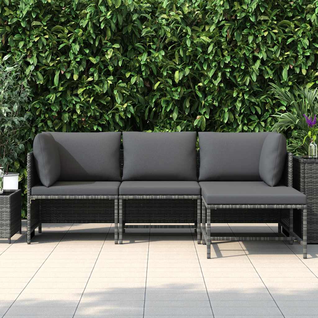 4 Piece Garden Lounge Set with Cushions Poly Rattan Grey