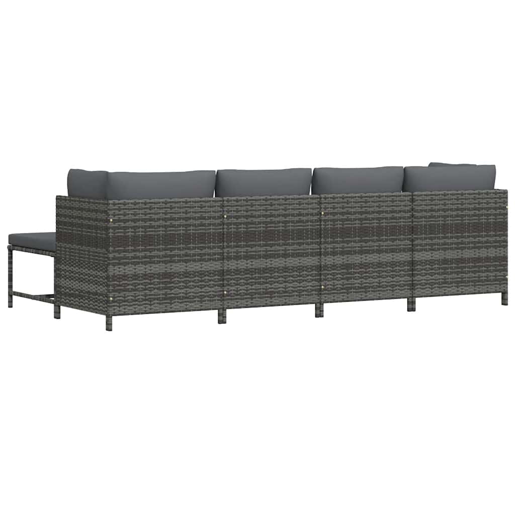 4 Piece Garden Lounge Set with Cushions Poly Rattan Grey