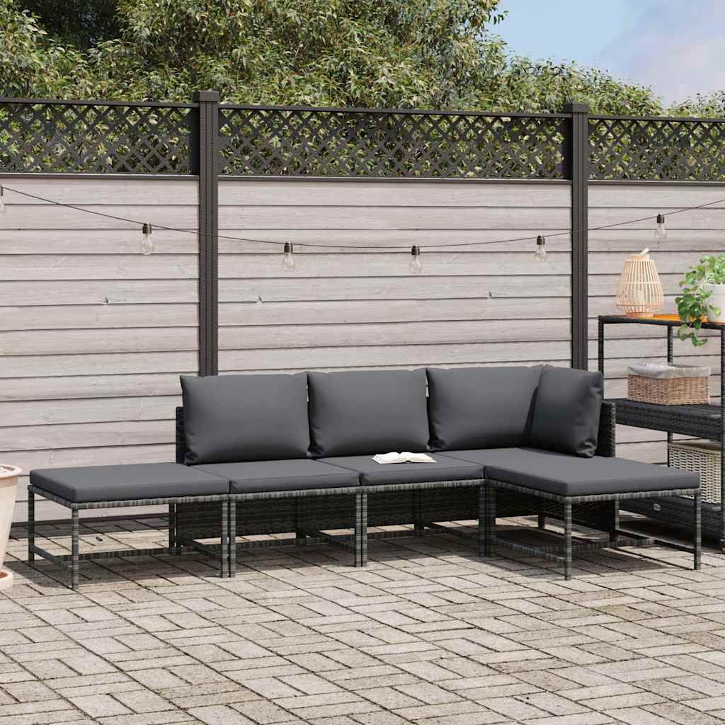 5 Piece Garden Sofa Set with Cushions Grey Poly Rattan