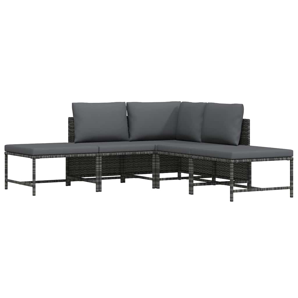5 Piece Garden Sofa Set with Cushions Grey Poly Rattan