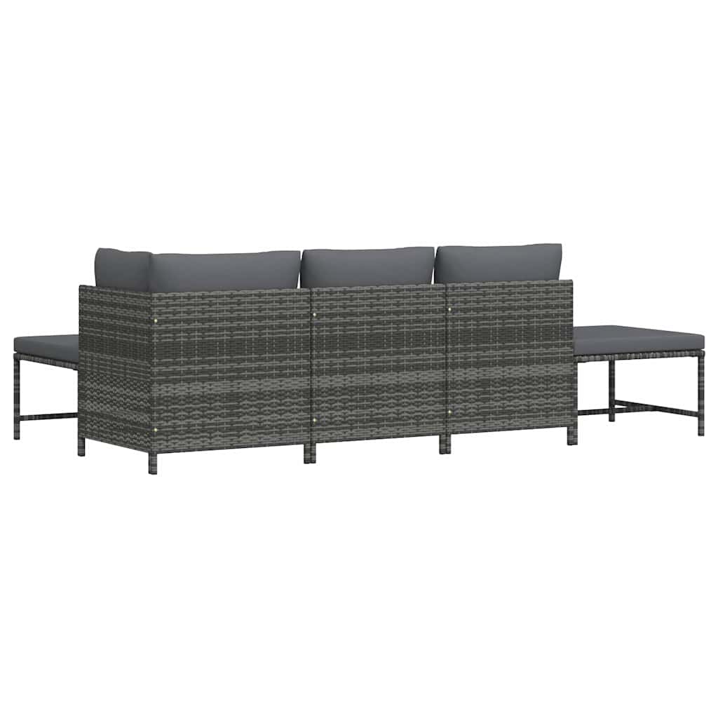 5 Piece Garden Sofa Set with Cushions Grey Poly Rattan