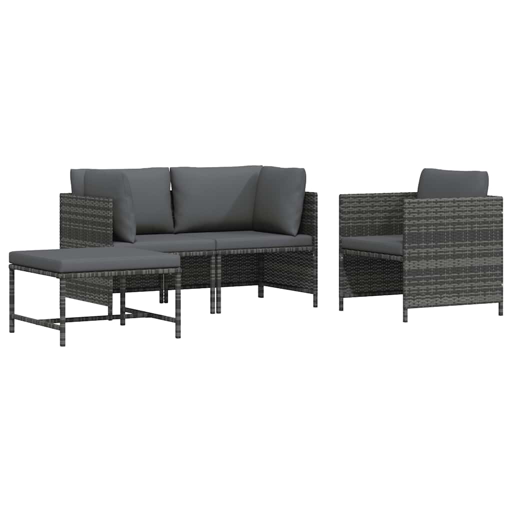 4 Piece Garden Sofa Set with Cushions Poly Rattan Grey
