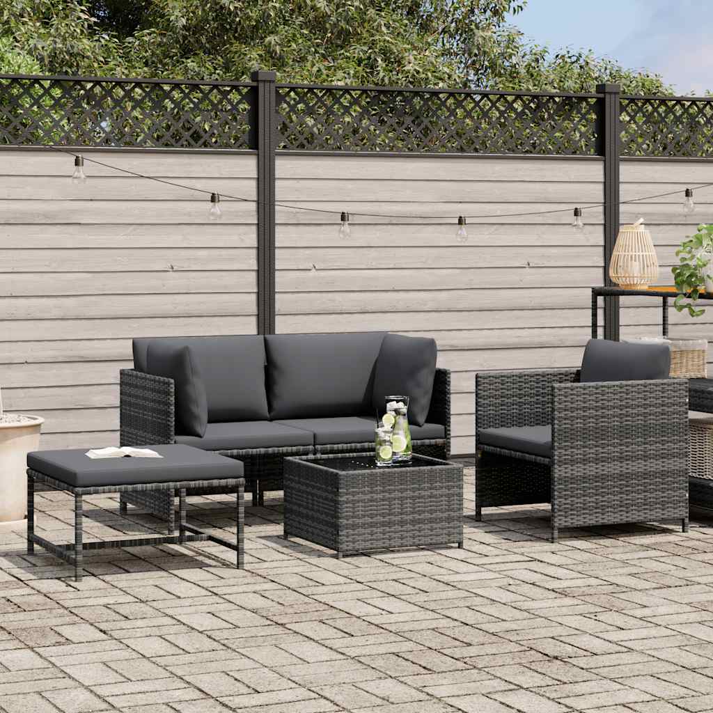 4 Piece Garden Sofa Set with Cushions Poly Rattan Grey