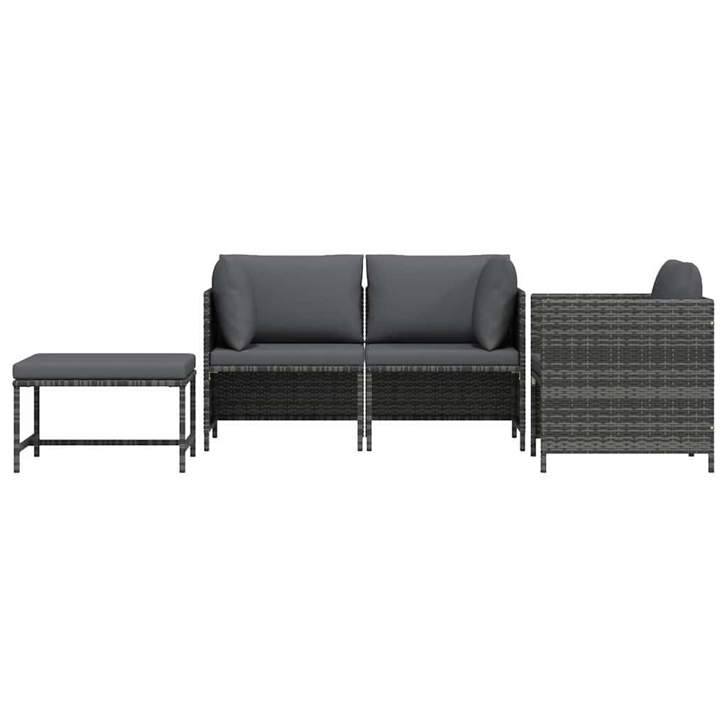 4 Piece Garden Sofa Set with Cushions Poly Rattan Grey