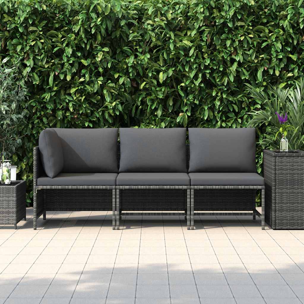3 Piece Garden Lounge Set with Cushions Poly Rattan Grey