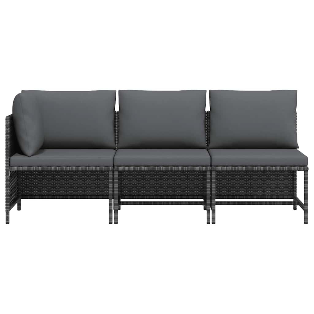 3 Piece Garden Lounge Set with Cushions Poly Rattan Grey