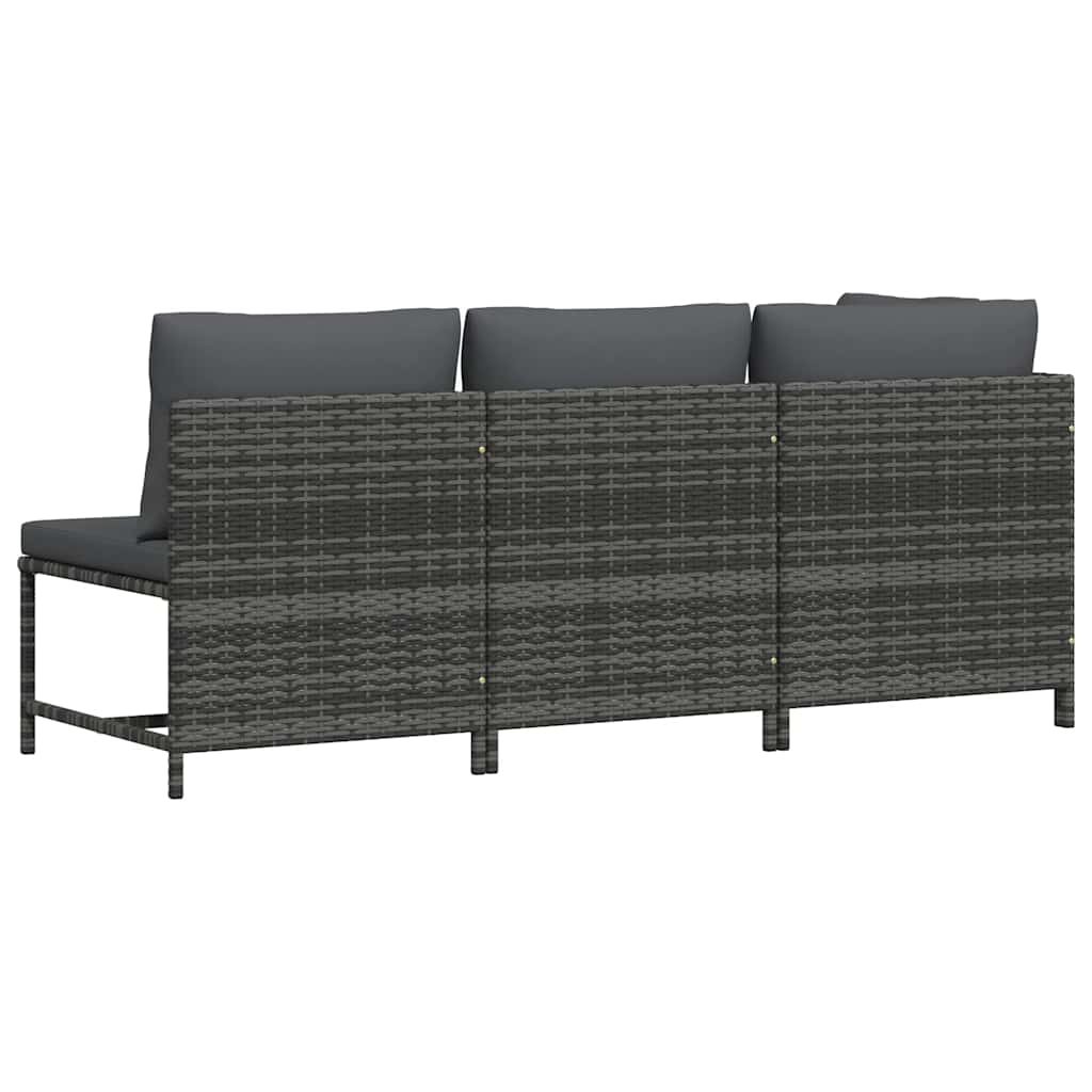 3 Piece Garden Lounge Set with Cushions Poly Rattan Grey