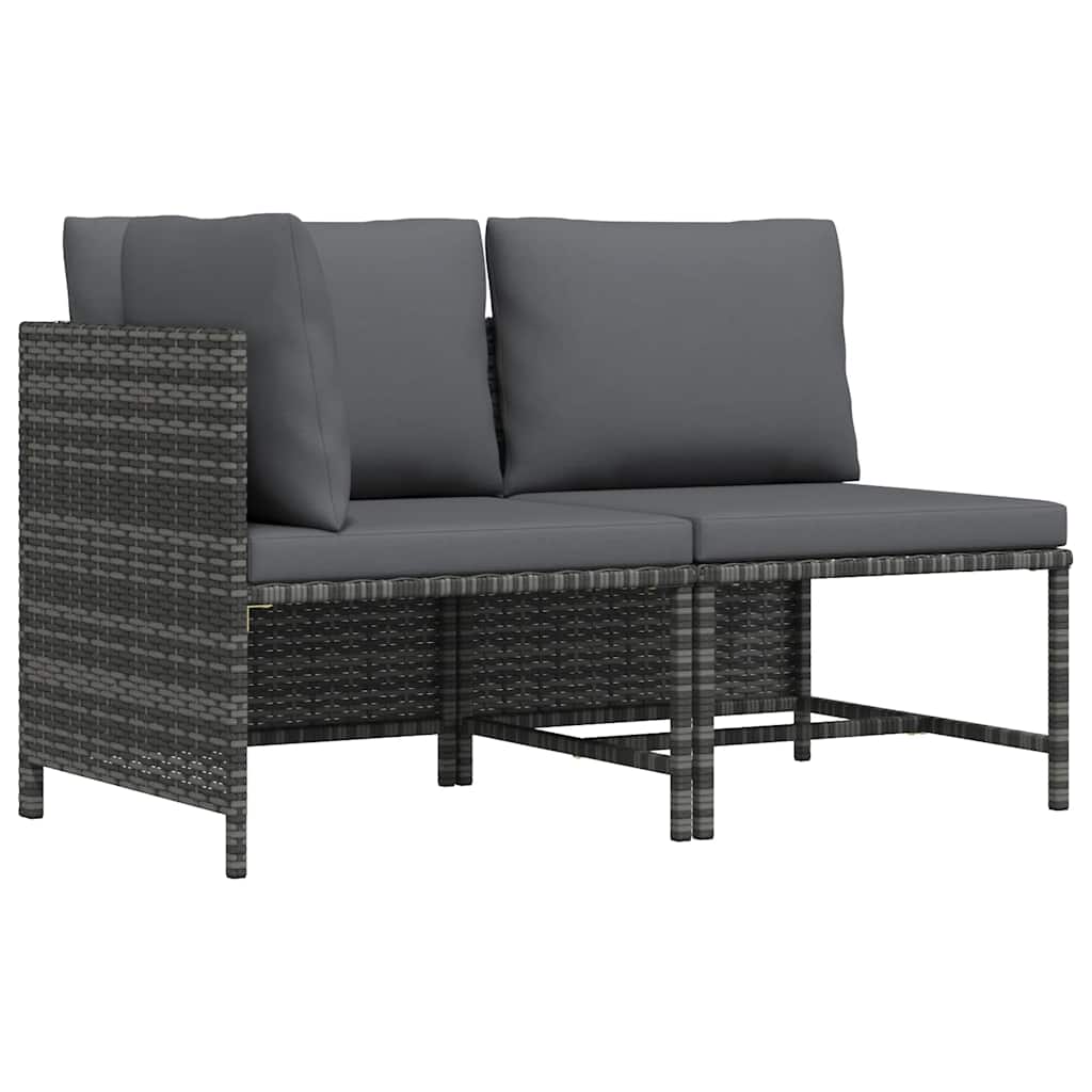 2 Piece Garden Sofa Set with Cushions Grey Poly Rattan