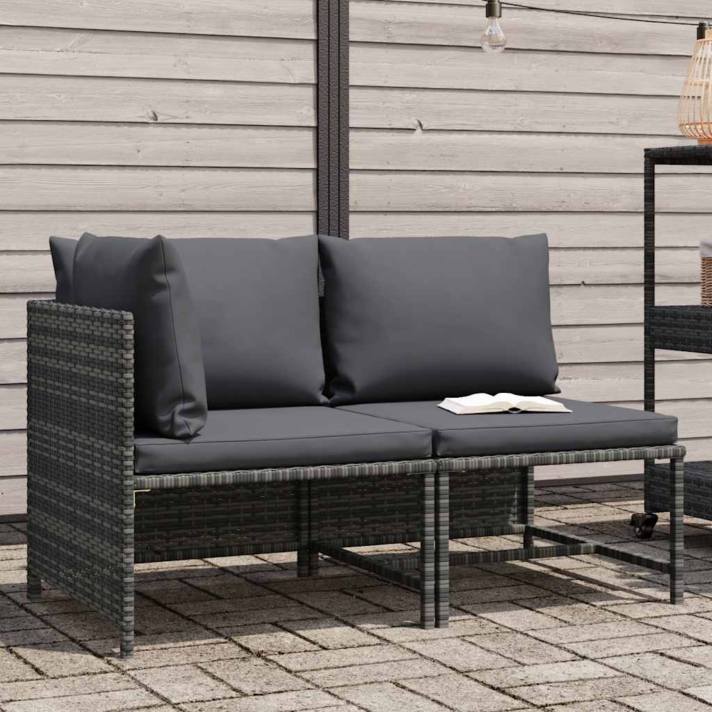 2 Piece Garden Sofa Set with Cushions Grey Poly Rattan