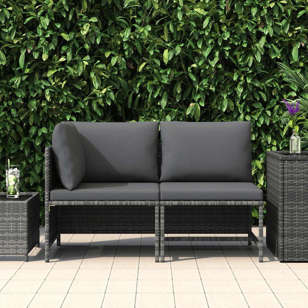 2 Piece Garden Sofa Set with Cushions Grey Poly Rattan