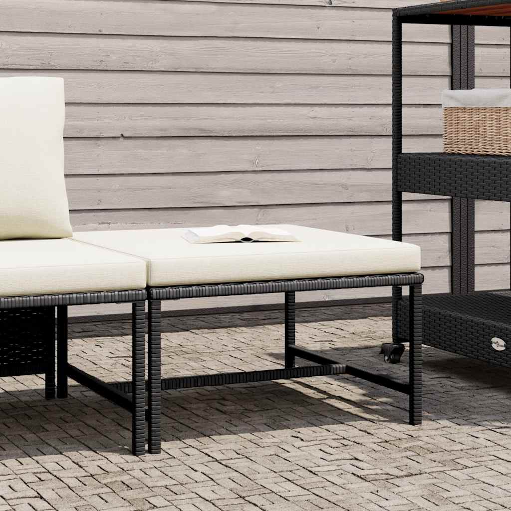 Sectional Footrest with Cushion Black Poly Rattan
