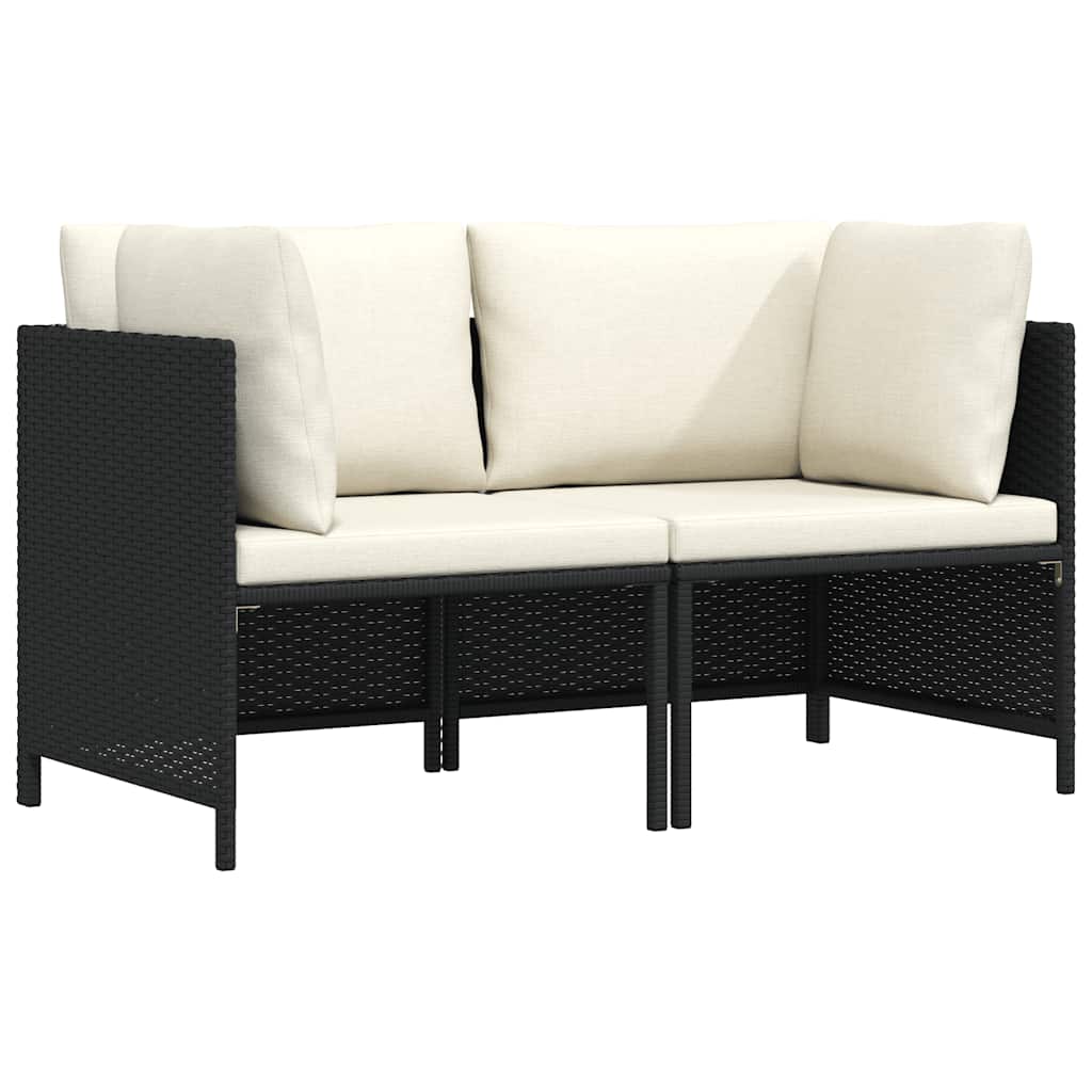2-Seater Garden Sofa with Cushions Black Poly Rattan