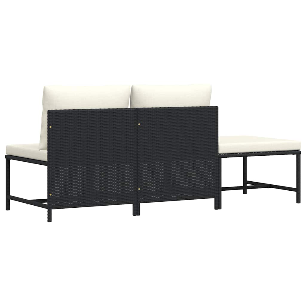 3 Piece Garden Sofa Set with Cushions Black Poly Rattan