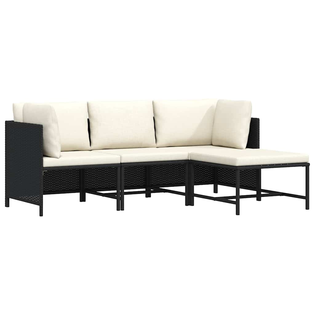 4 Piece Garden Sofa Set with Cushions Black Poly Rattan