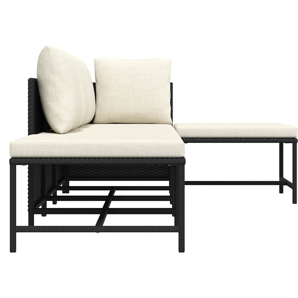 5 Piece Garden Sofa Set with Cushions Black Poly Rattan
