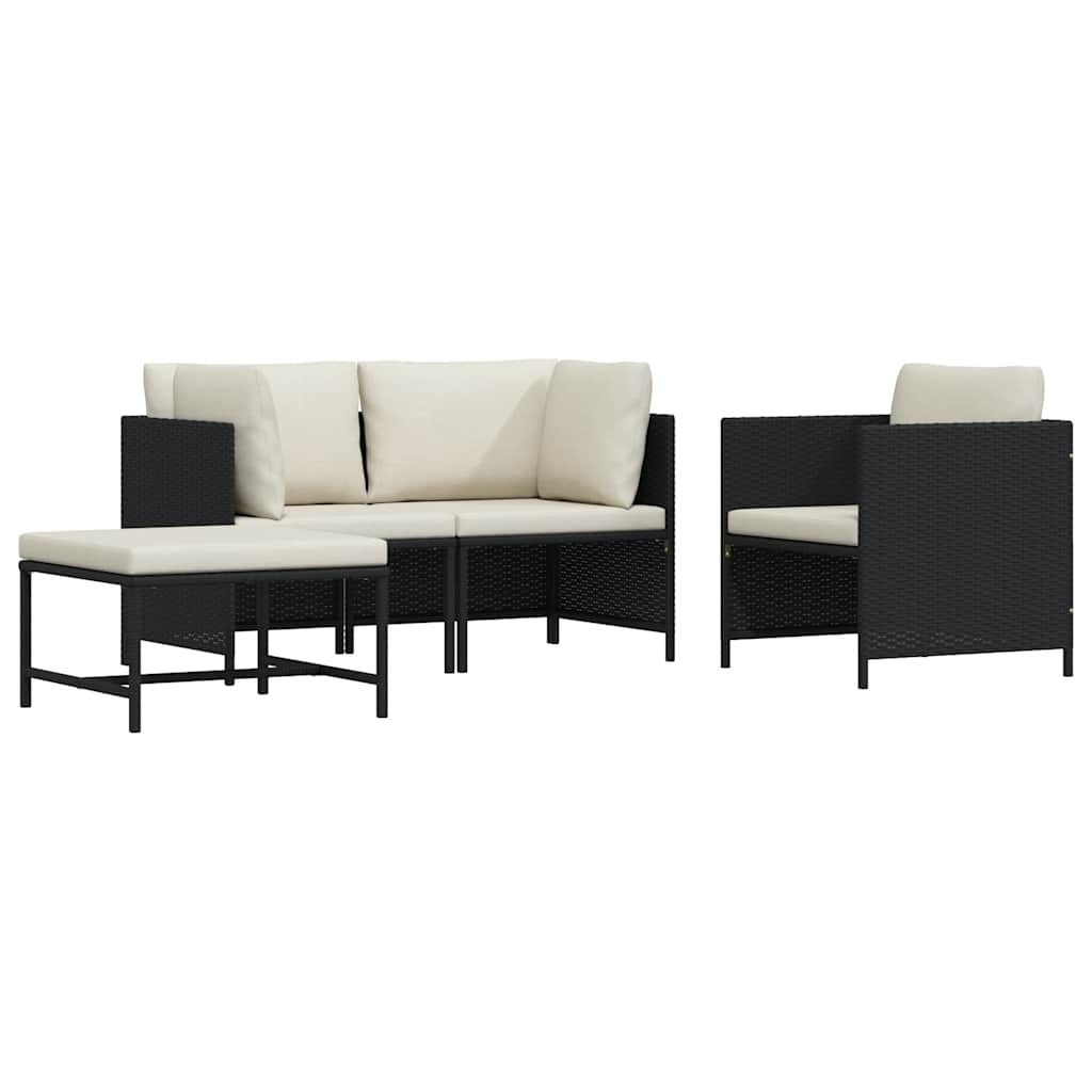 4 Piece Garden Sofa Set with Cushions Black Poly Rattan