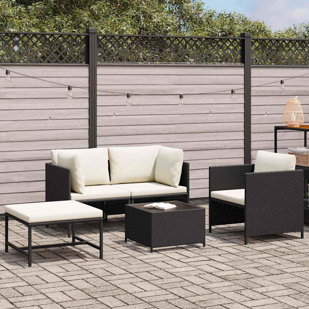 4 Piece Garden Sofa Set with Cushions Black Poly Rattan