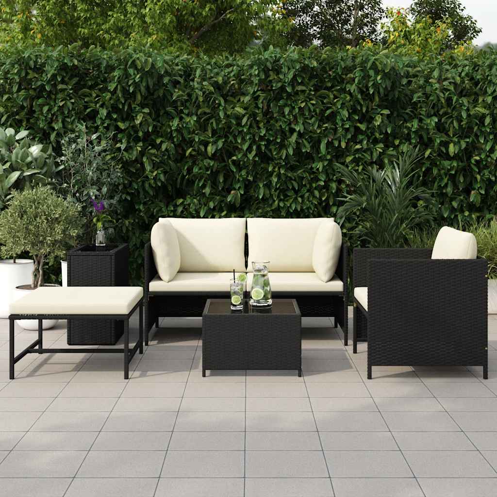 4 Piece Garden Sofa Set with Cushions Black Poly Rattan