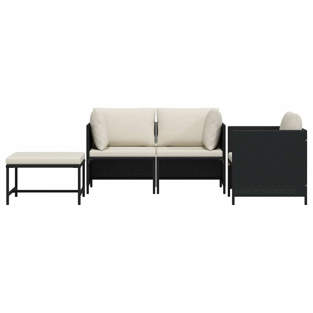 4 Piece Garden Sofa Set with Cushions Black Poly Rattan