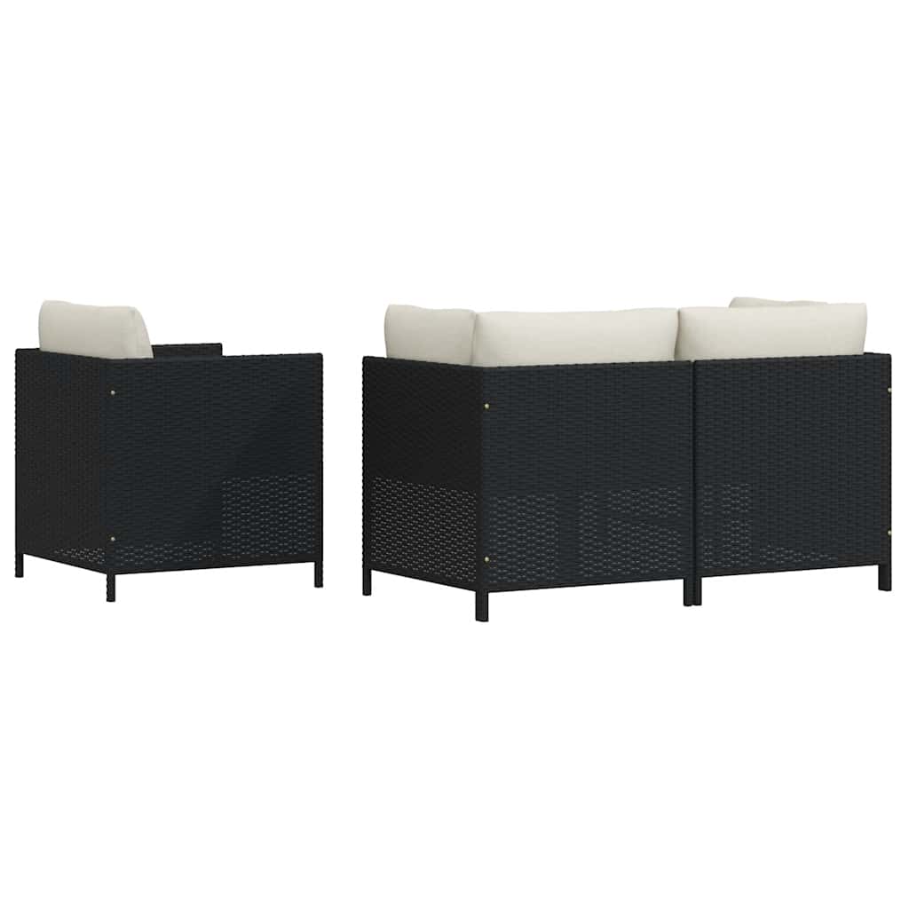 4 Piece Garden Sofa Set with Cushions Black Poly Rattan