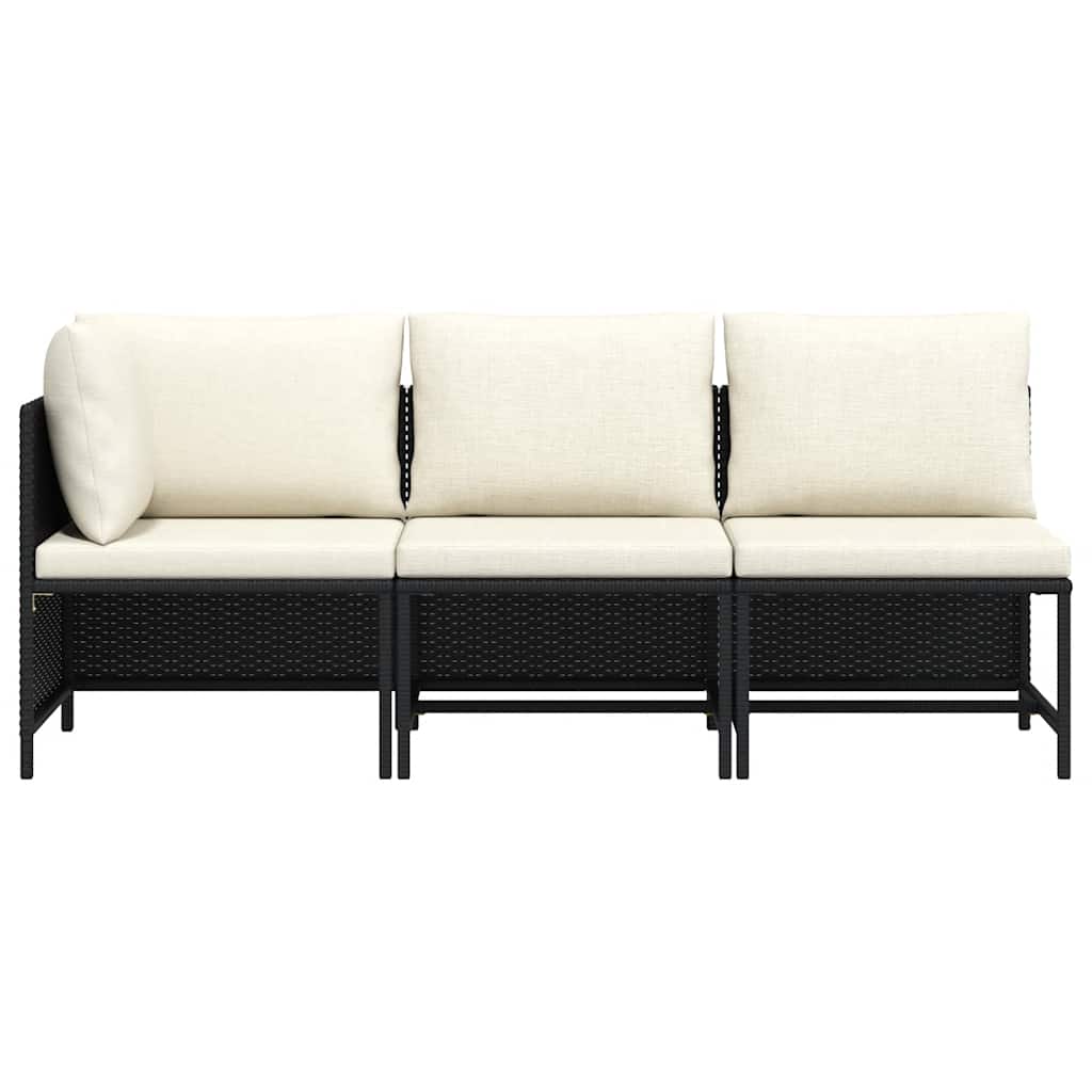 3 Piece Garden Sofa Set with Cushions Black Poly Rattan