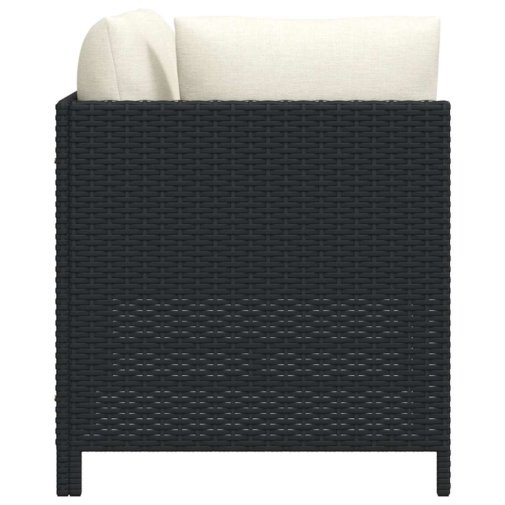 3 Piece Garden Sofa Set with Cushions Black Poly Rattan