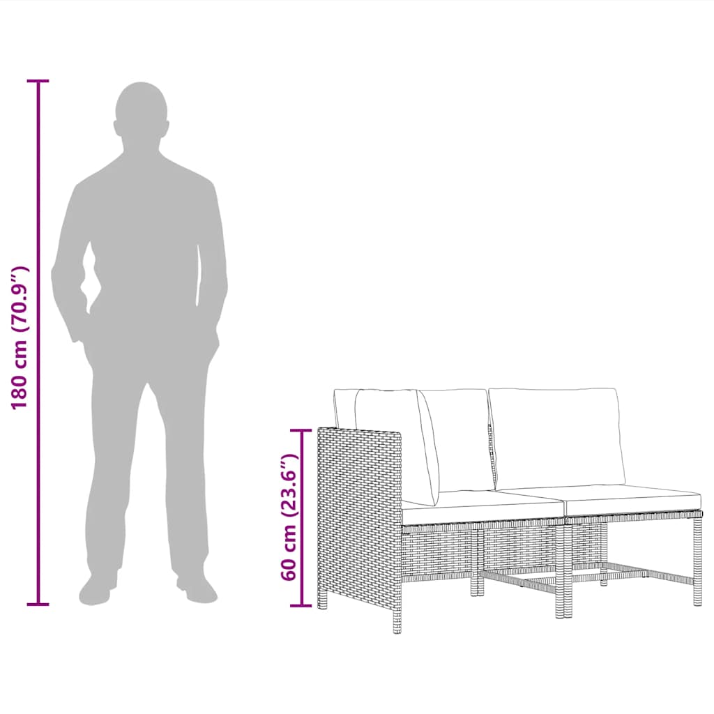 2 Piece Garden Sofa Set with Cushions Black Poly Rattan