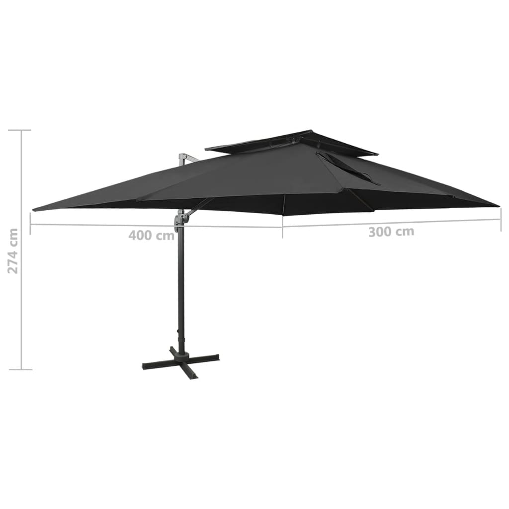 Cantilever Garden Parasol with Double Top Black 400x300 cm