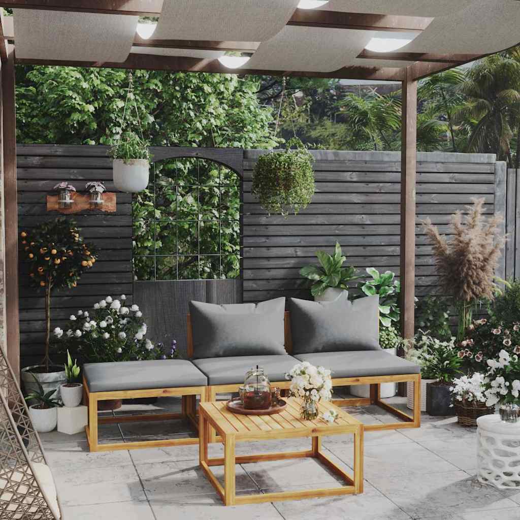 4 Piece Garden Lounge Set with Cushion Solid Acacia Wood