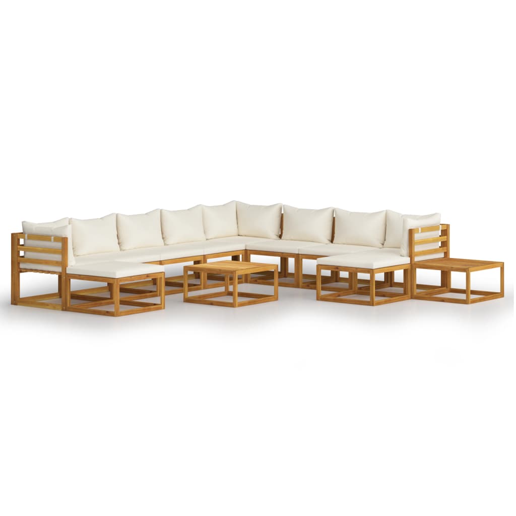 12 Piece Garden Lounge Set with Cushion Cream Solid Acacia Wood