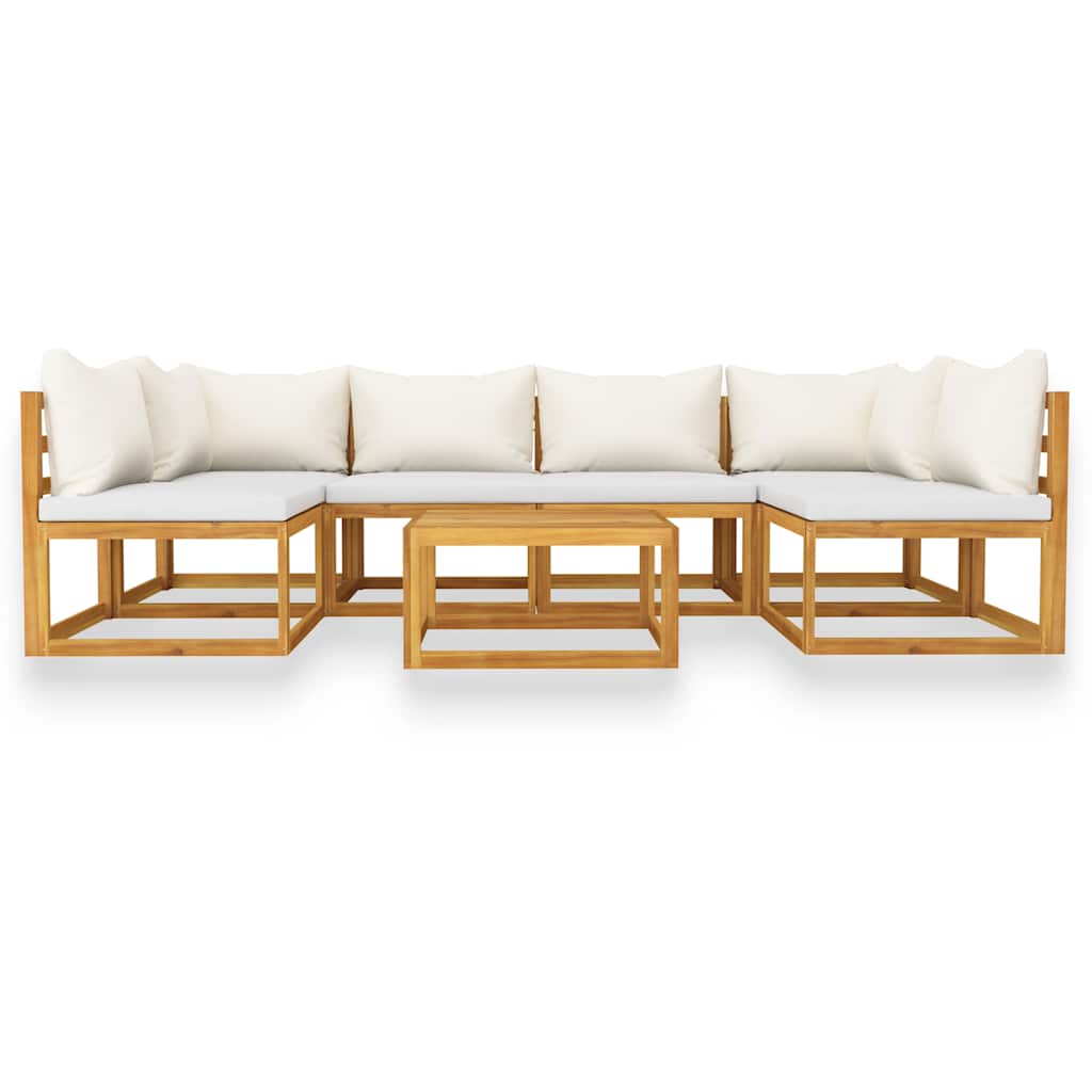 7 Piece Garden Lounge Set with Cushion Cream Solid Acacia Wood