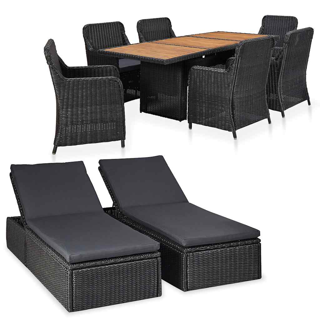 9 Piece Outdoor Dining Set Poly Rattan Black