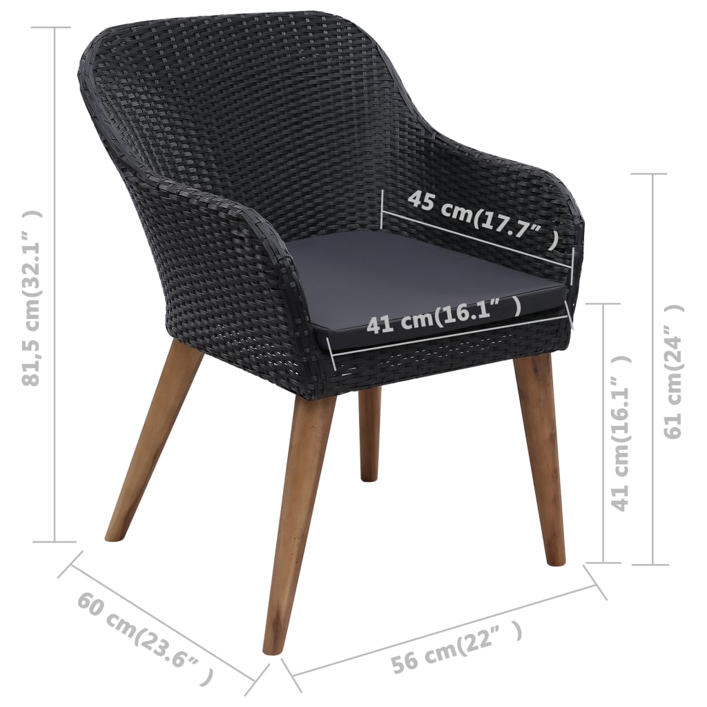 9 Piece Outdoor Dining Set with Cushions Poly Rattan Black