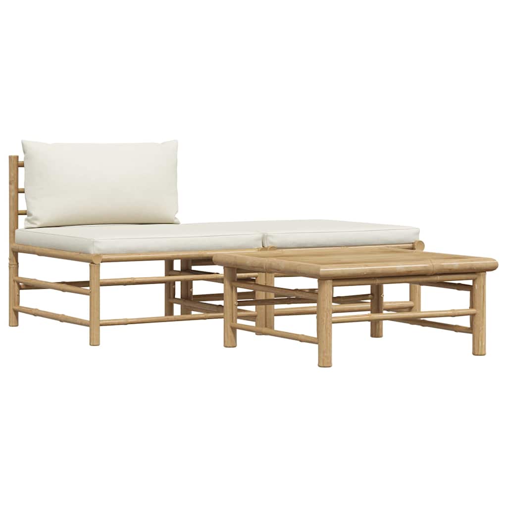 3 Piece Garden Lounge Set with Cream White Cushions Bamboo