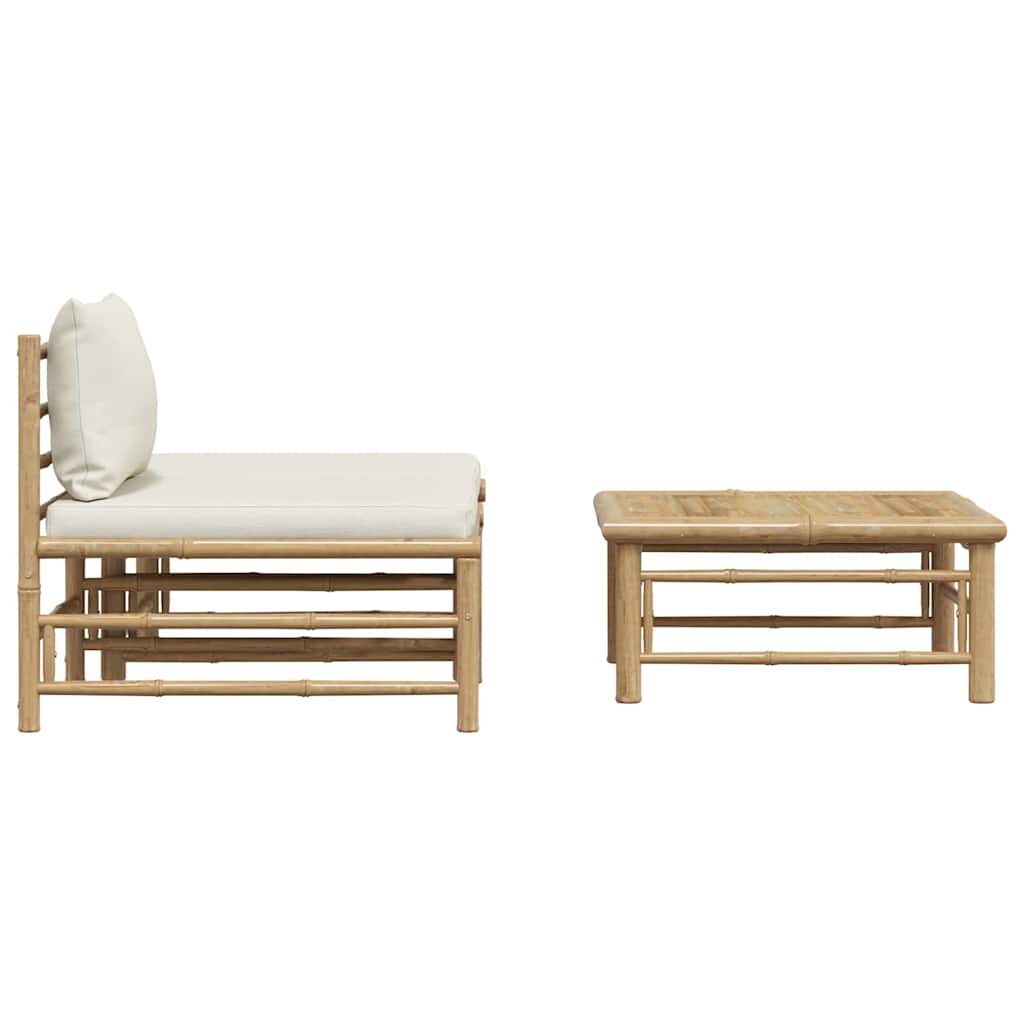 3 Piece Garden Lounge Set with Cream White Cushions Bamboo