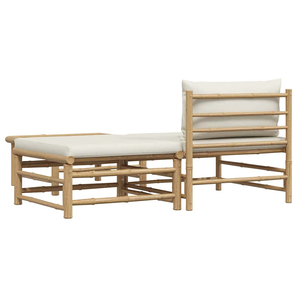 3 Piece Garden Lounge Set with Cream White Cushions Bamboo