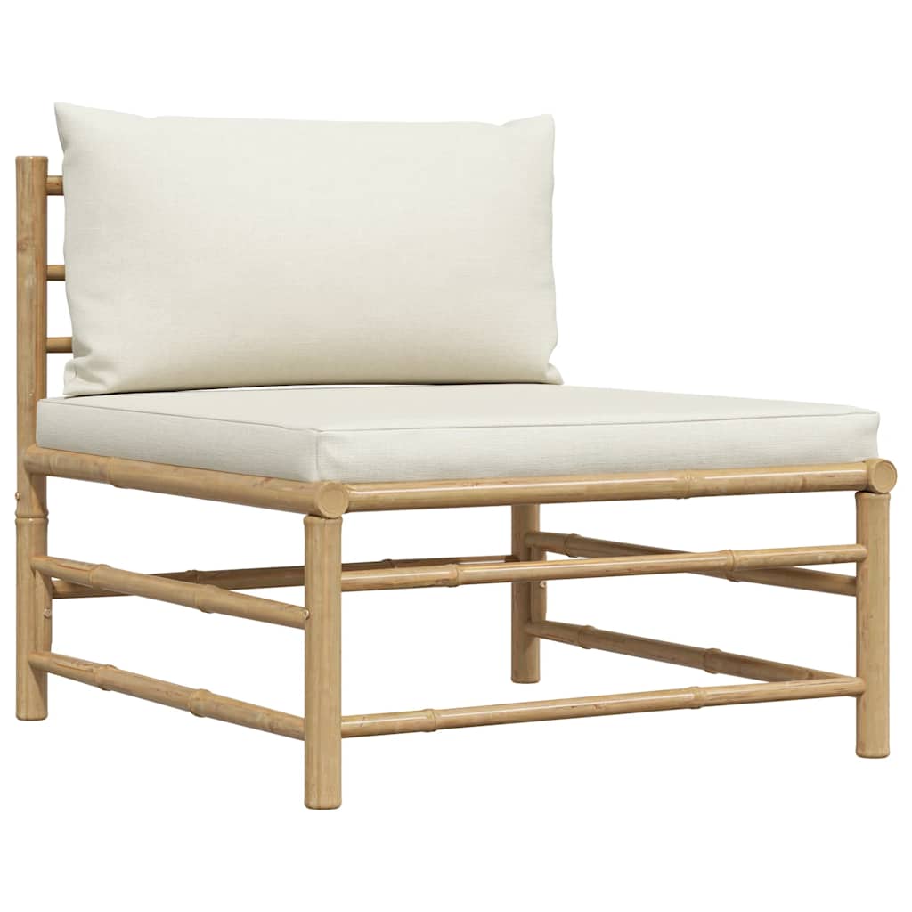 2 Piece Garden Lounge Set with Cream White Cushions Bamboo
