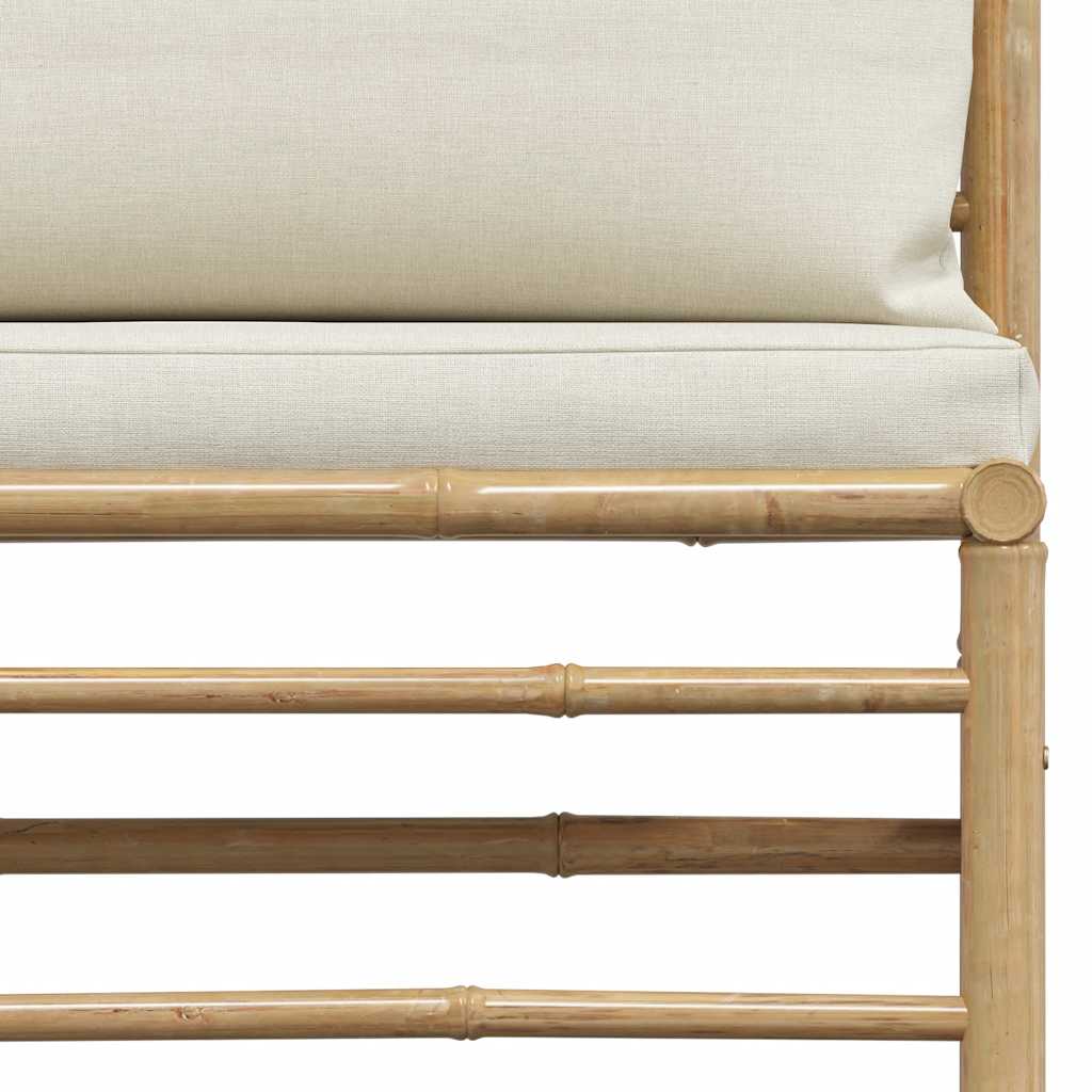 2 Piece Garden Lounge Set with Cream White Cushions Bamboo