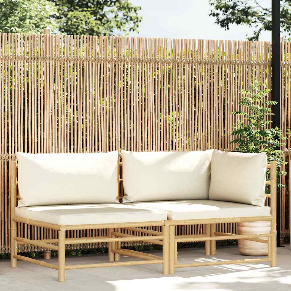 2 Piece Garden Lounge Set with Cream White Cushions Bamboo