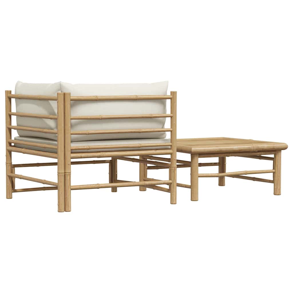2 Piece Garden Lounge Set with Cream White Cushions Bamboo