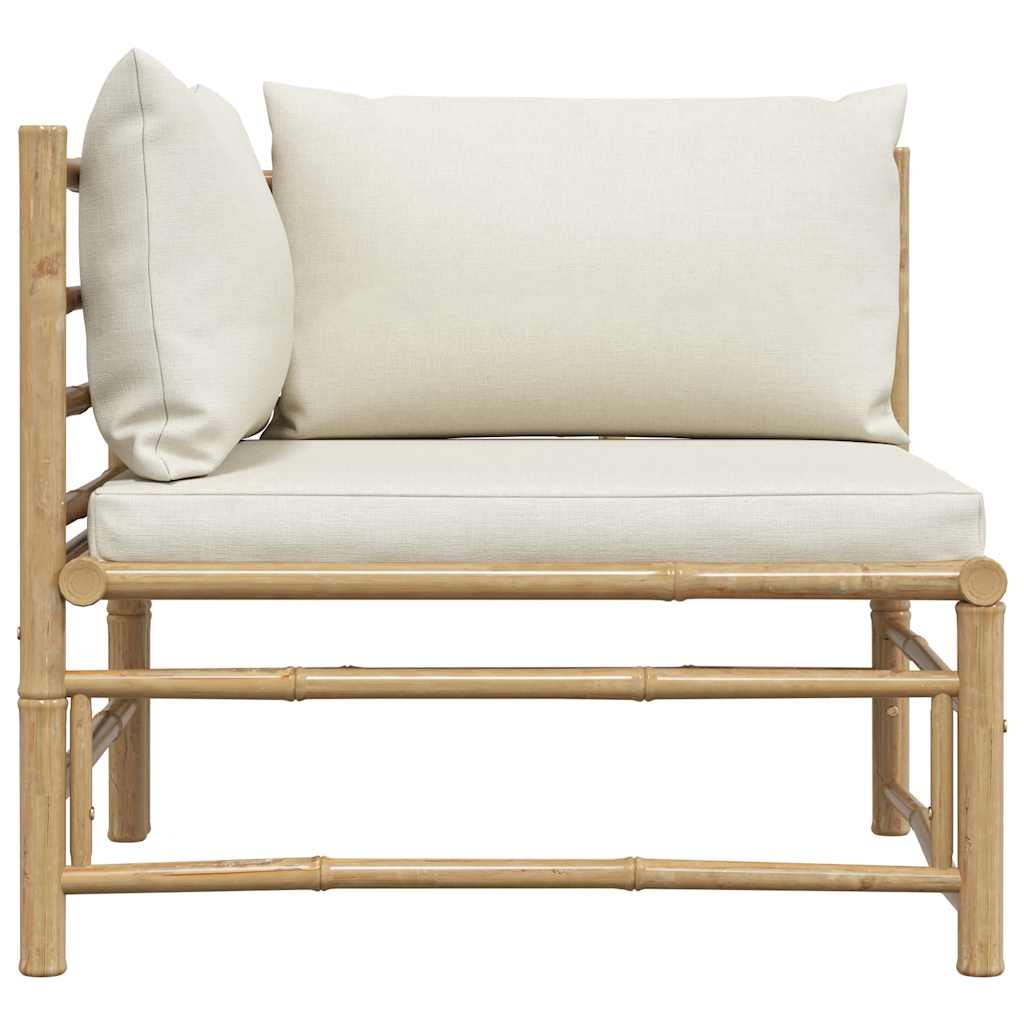 Garden Corner Sofa with Cream White Cushions Bamboo