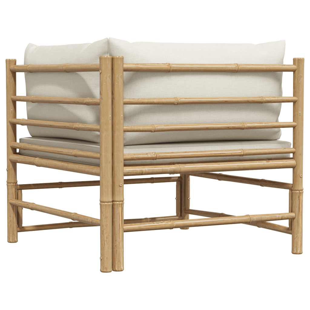Garden Corner Sofa with Cream White Cushions Bamboo