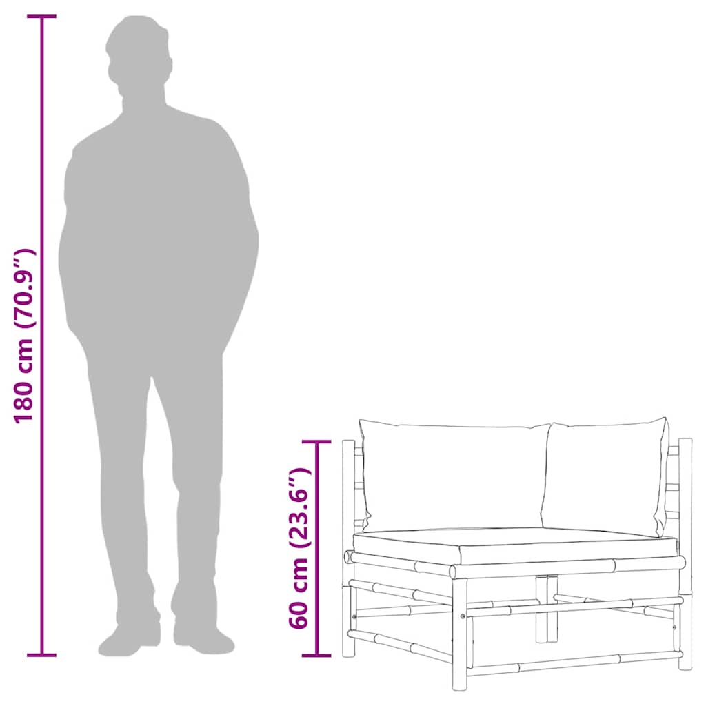 Garden Corner Sofa with Cream White Cushions Bamboo