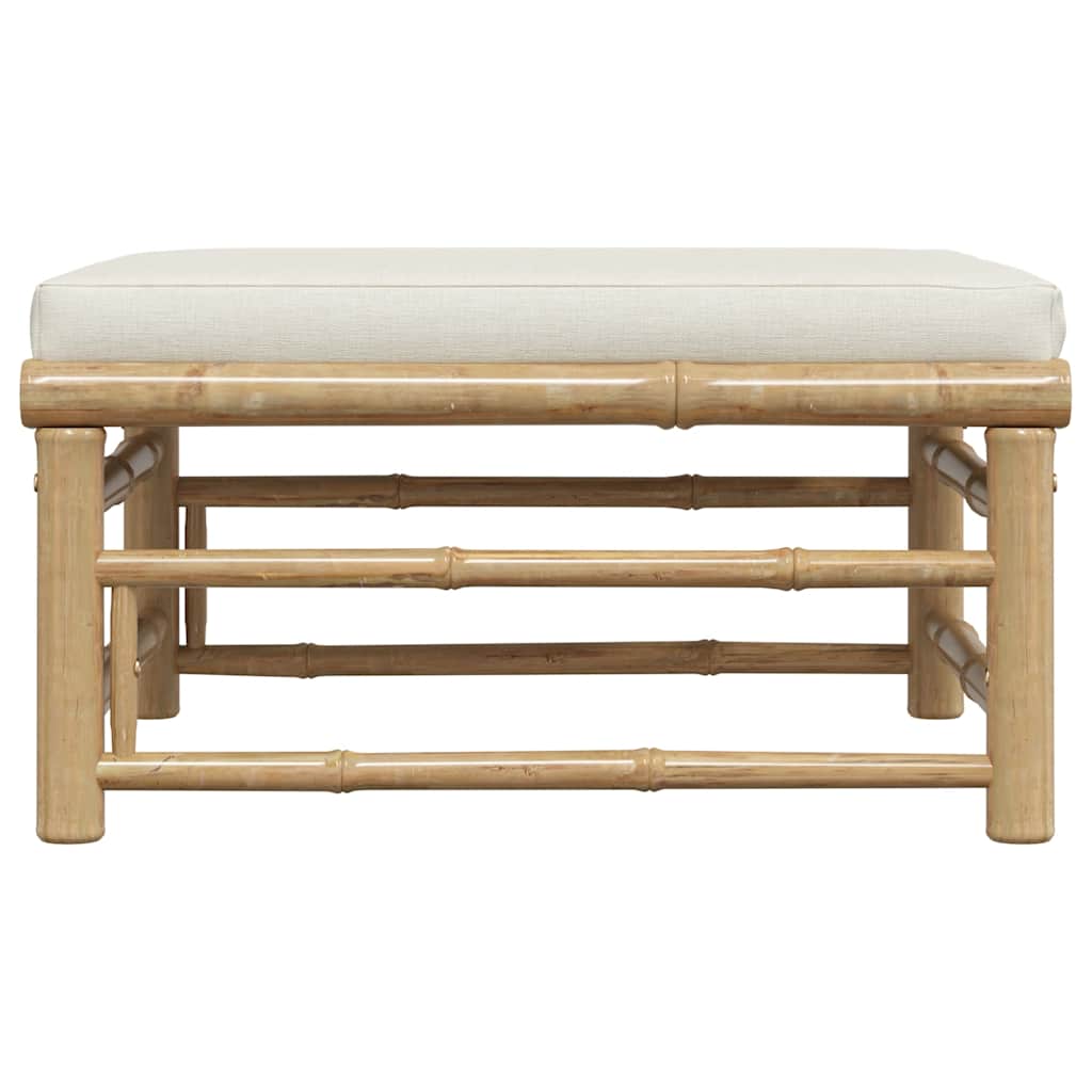 Garden Footrest with Cream White Cushion Bamboo