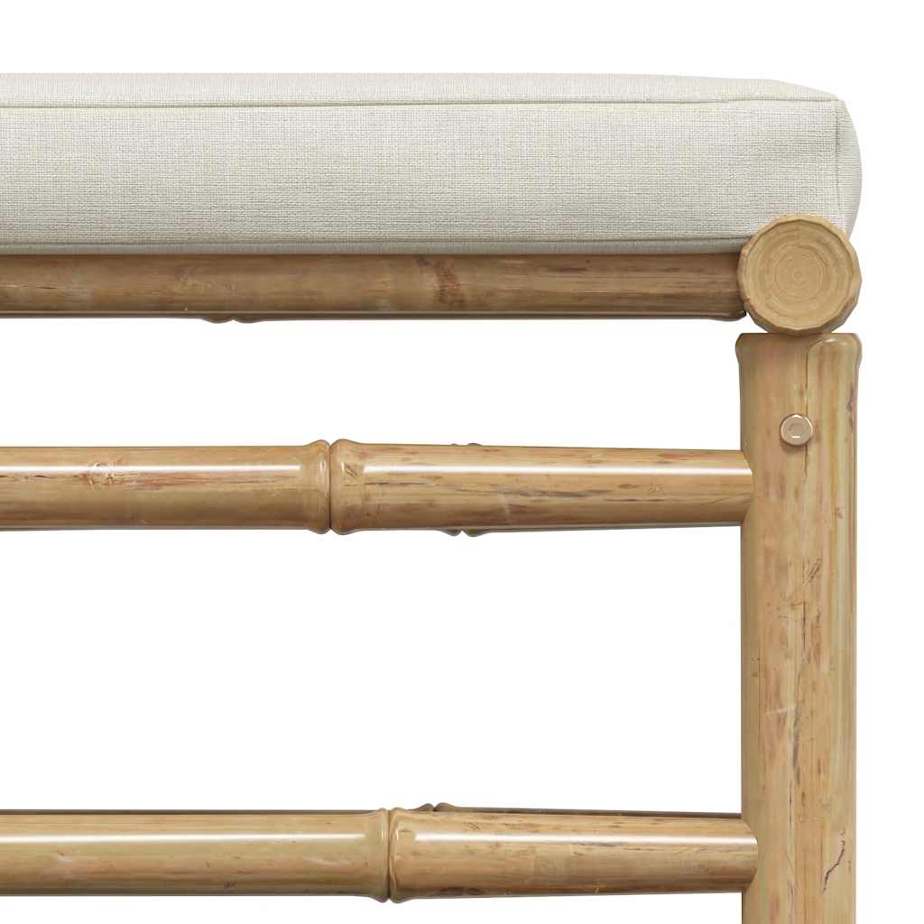 Garden Footrest with Cream White Cushion Bamboo